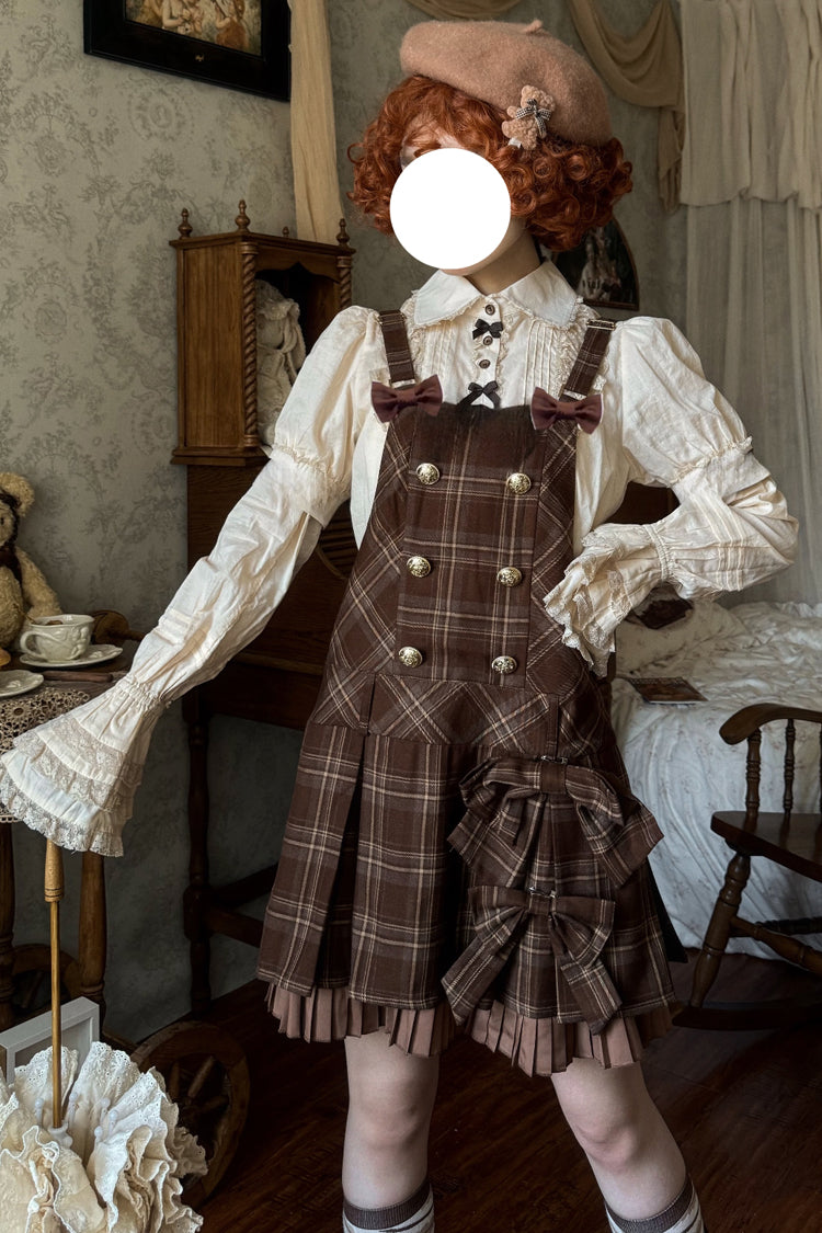 Chocolate [Tiramisu] Low Waisted Plaid Print Ruffle Bowknot Sweet Lolita Strap Dress - Product - 3