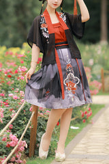 Black Chinese Style Song Dynasty Spring And Summer Three Piece Sweet Hanfu Dress - Black - 1