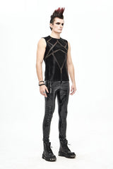 Black Punk Circuit Printed High Quality Stretchy Leather Tight Mens Pants - Product - 6