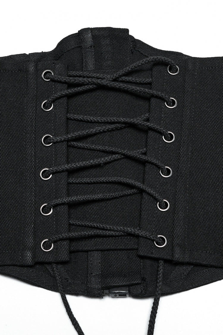 Black Stitching Mesh Zipper Women's Punk Underbust Corset - Product - 8