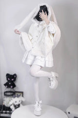 Rabbit Ears Hooded Single Breasted Bowknot Sweet Lolita Cloak Coat 2 Colors - Product - 9