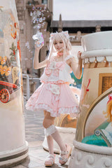 Pink [Miss Meow] Print Ruffle Bowknot Sweet Lolita Skirt Set - Product - 6