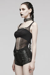 Black Sleeveless Ripped Spaghetti Straps Women's Punk Vest - Product - 2