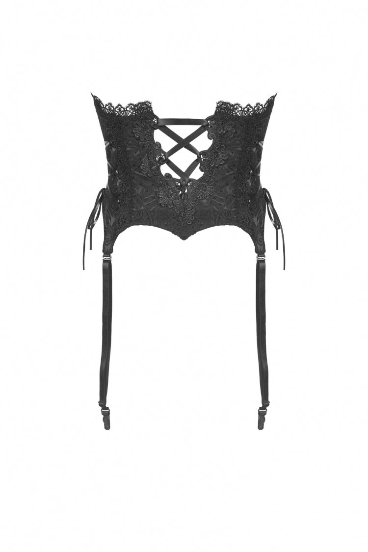 Black Floral Embroidered Lace-Up Strappy Women's Gothic Gorgeous Corset - Product - 3
