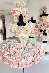 [Ribbon Dance] Multi-Layered Ruffle Bowknot Lace-Up Sweet Princess Lolita Dress 3 Colors - Product - 14
