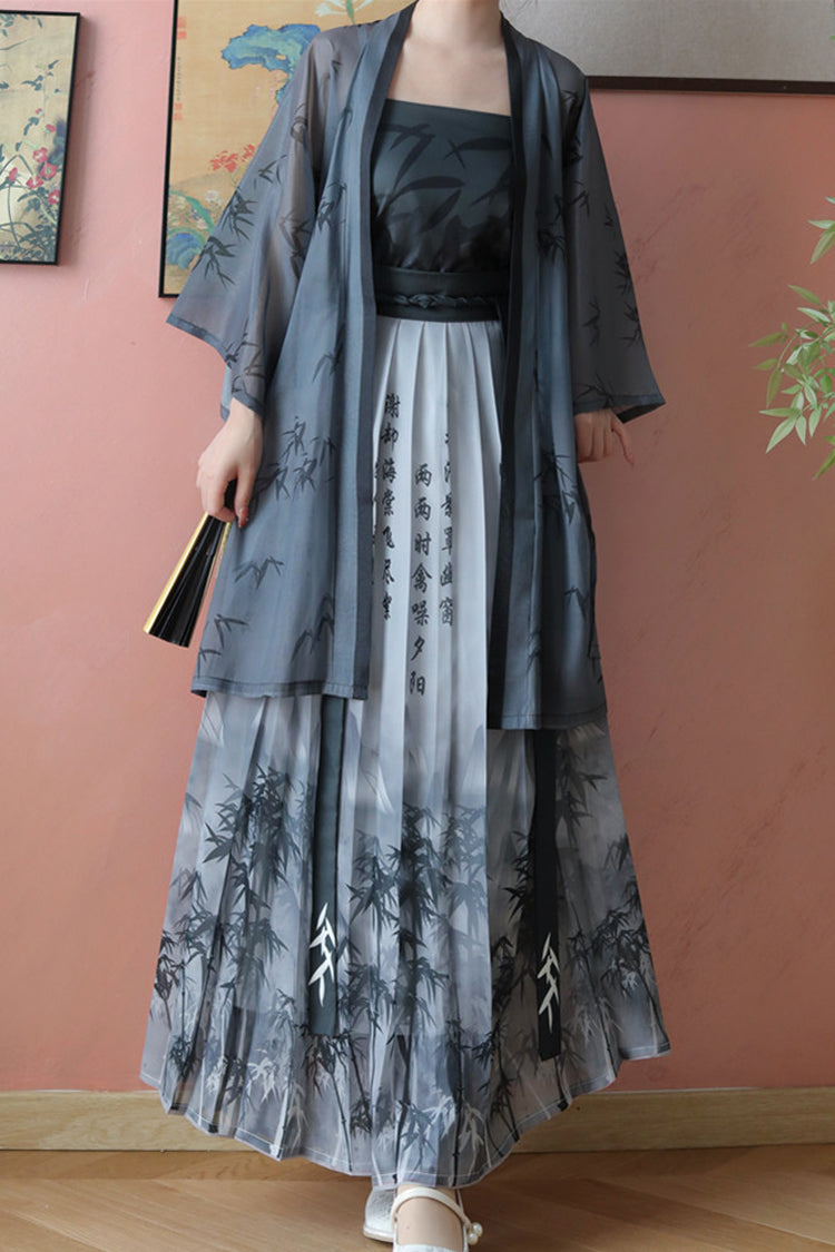 Women's Classic Chinese Handwriting Print Style Hanfu Dress 2 Colors - Black - 1