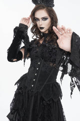 Black Embroidered Patchwork Lace Lace-Up Slim Fit Mesh Eyelet Women's Gothic Luxurious Royal Underbust Corset - Product - 5