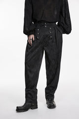 Black Floral Jacquard Men's Gothic Gorgeous Double-breasted Pants - Product - 7