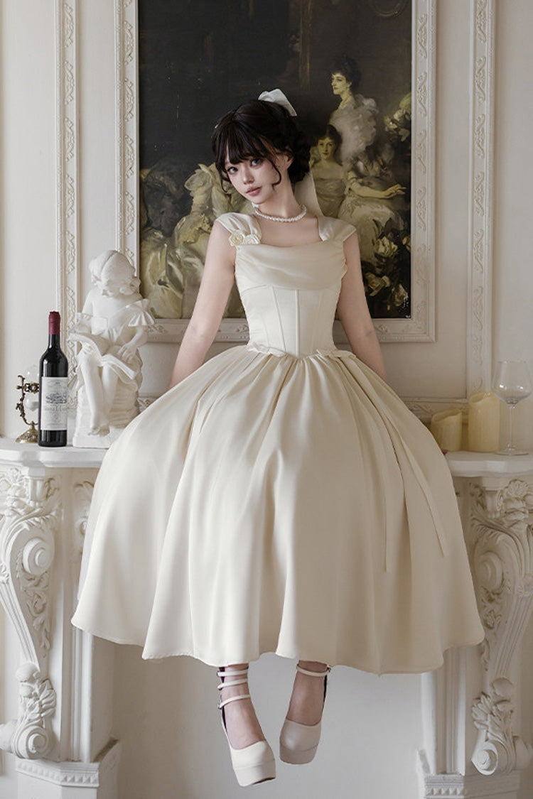 Ivory [With Love] Square Collar Sleeveless Fishbone Vintage Elegant Lolita Jsk Dress Set - Product - 3