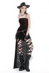 Black/Red Tie-dyed Lace-Up Irregular Ruched Women's Gothic Overbust Corset - Product - 7
