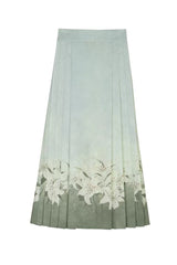 Green High Waisted Print Embroidery Women's Daily Sweet Hanfu Dress Full Set - Product - 7