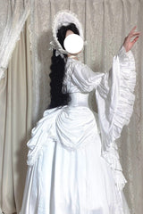 White [Sleepwalking] Long Hime Sleeves Stitching Lace Plus Size Gothic Elegant Lolita Skirt Set - Product - 5