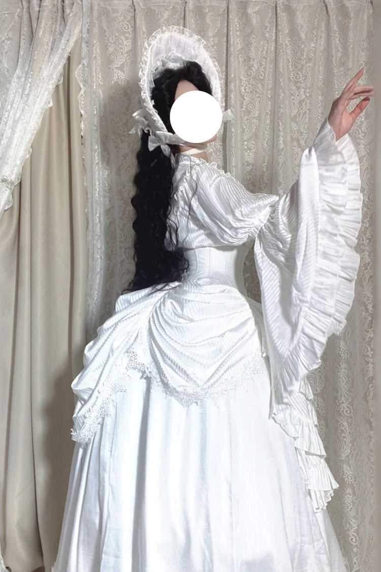 White [Sleepwalking] Long Hime Sleeves Stitching Lace Plus Size Gothic Elegant Lolita Skirt Set - Product - 5