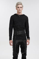 Black Lace-Up Slim Fit Asymmetric Buckled Eyelet Men's Punk Cool Decussate Belt - Black - 1