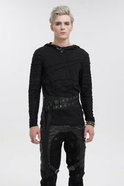 Black Lace-Up Slim Fit Asymmetric Buckled Eyelet Men's Punk Cool Decussate Belt - Black - 1