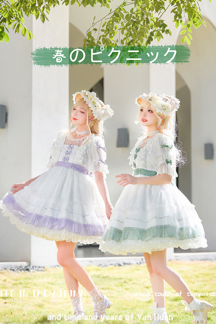 [Moonlight Sonata] Short Sleeves Ruffle Bowknot Lace Sweet Lolita Dress 4 Colors - Purple/White - 13