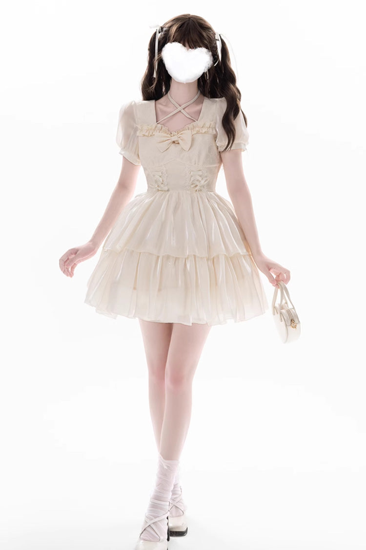 Apricot [Prussian Legend] Short Sleeves Multi-Layered Jacquard Ruffle Bowknot Sweet Lolita Dress - Product - 8