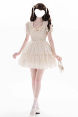 Apricot [Prussian Legend] Short Sleeves Multi-Layered Jacquard Ruffle Bowknot Sweet Lolita Dress - Product - 8