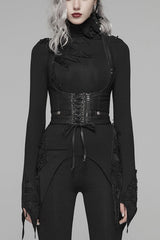 Black Metal Buckle Lace-Up Zipper Women's Steampunk Corset - Black - 1