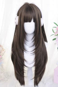 Wispy Air Bangs Straight Sweet Japanese Style Lolita Wig 2 Colors front view