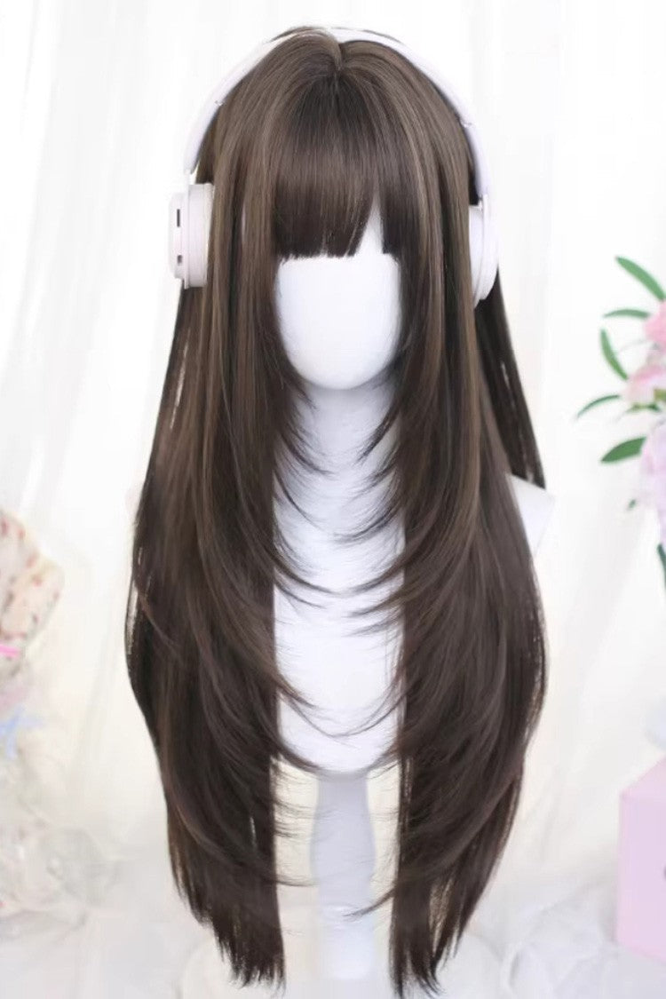 Wispy Air Bangs Straight Sweet Japanese Style Lolita Wig 2 Colors front view