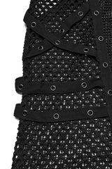 Black Long Sleeves Mesh Eyelet Men's Punk T-Shirt - Product - 6