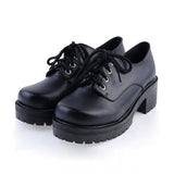 Black Synthetic Leather Round Toe Military Style Platform Lolita Shoes - Black - 1