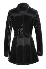 Black High Collar Slim Leather Womens Punk Coat - Product - 8
