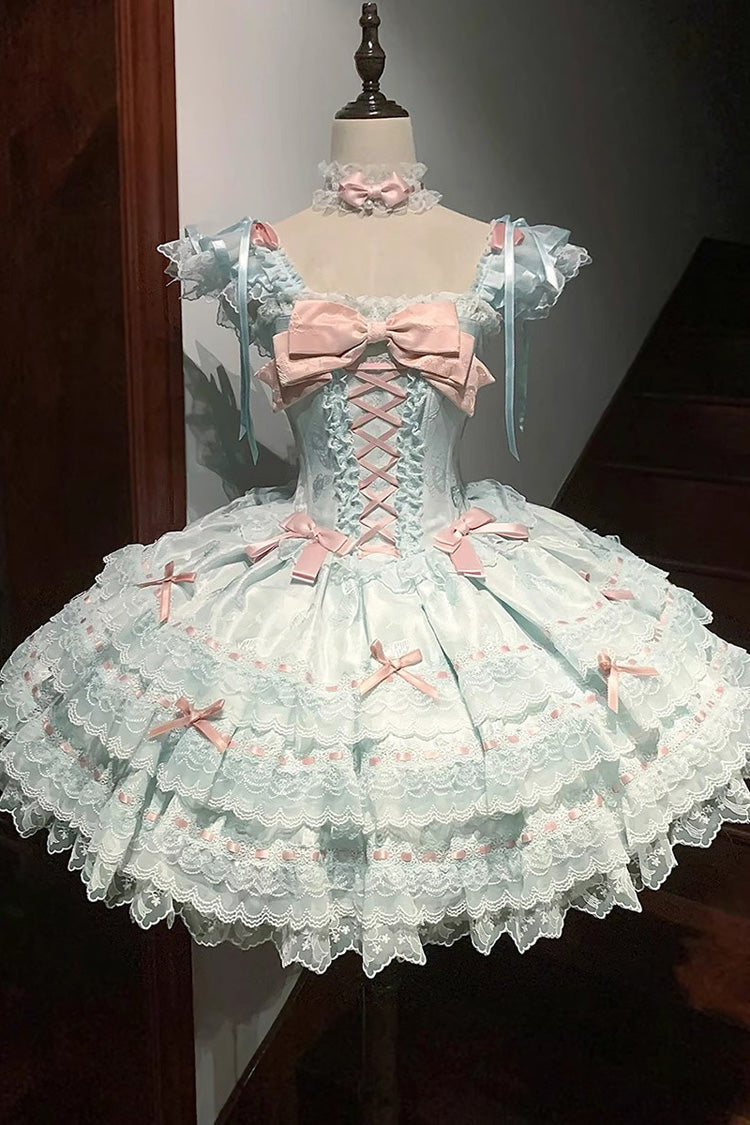 Green [Flora Isle Butterfly] Sleeveless Ruffle Bowknot Lace Lace-Up Sweet Elegant Lolita Jsk Dress - Green - 1