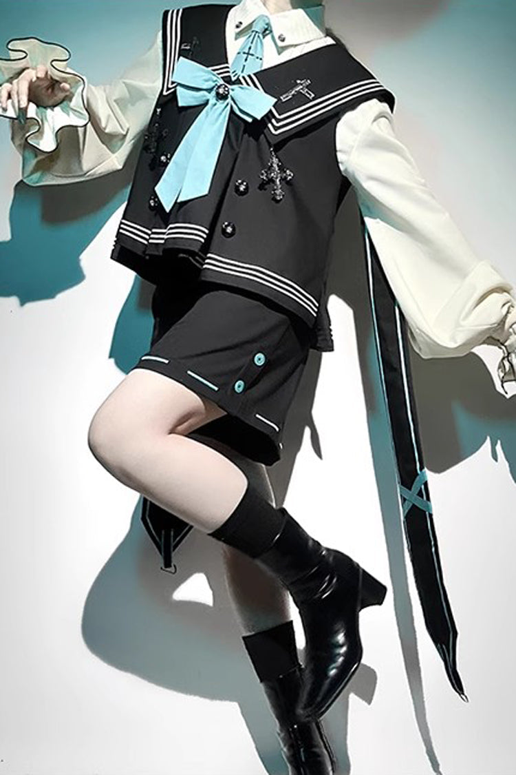 Dark Blue [Magician] Long Sleeves Ouji Prince Mechanical Style Lolita Shorts Vest Set - Product - 9