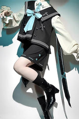 Dark Blue [Magician] Long Sleeves Ouji Prince Mechanical Style Lolita Shorts Vest Set - Product - 9