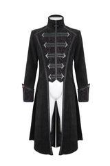 Black Stand Collar Long Sleeves Embroidery Slim Men's Gothic Coat - Product - 5