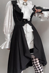 Black [Moonstone] Sleeveless Ruffle Ouji Gothic Prince Lolita Long Vest - Product - 9