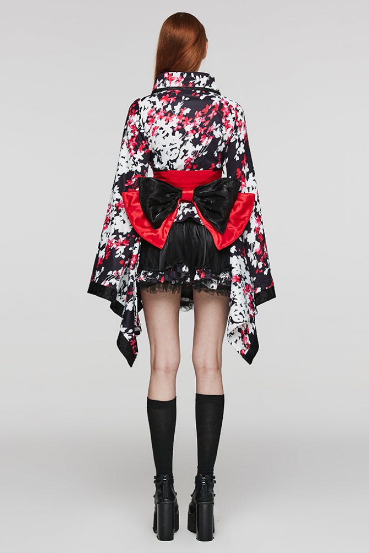 Multi-Color Long Sleeves Floral Print Ruffle Women's Gothic Dress with Skirt - Product - 3
