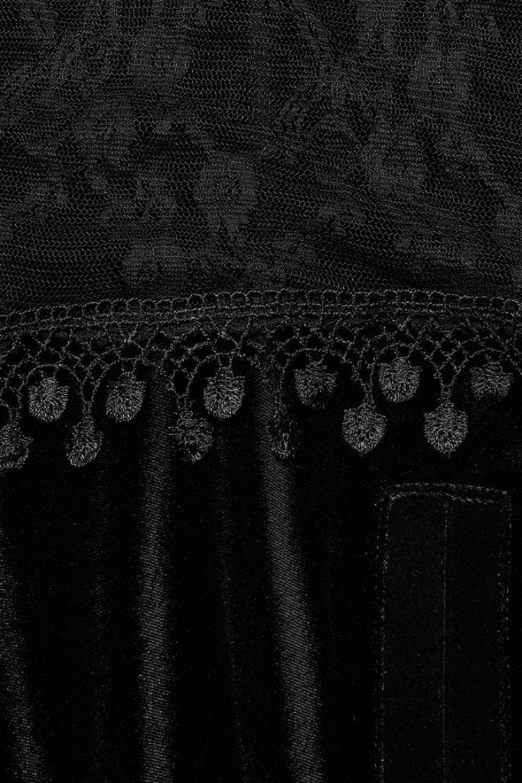 Black Bat Stand Collar Stitching Lace Nails Decorated Womens Gothic Cloak - Product - 8