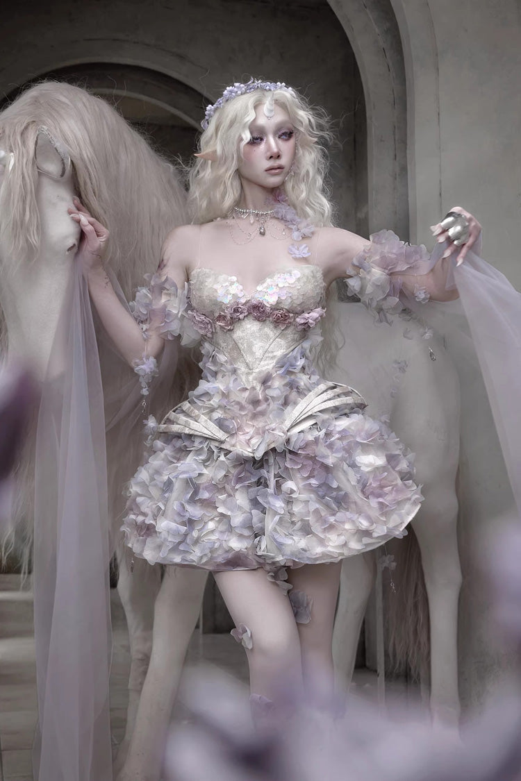 Multi-Color [Moonlight Beast Spirit] Elf-style Airy 3D Floral Elastic Waist Pleated Sweet Lolita Skirt with Built-in Shorts - Product - 3