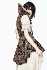Brown Paisley Print Jacquard Bare Breast Lace Up Gothic Corset - Product - 3