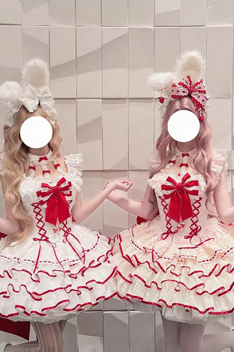 [Cupid Strawberry] Sleeveless Triple-Layered Ruffled Bow Princess Ballet Sweet Lolita Dress 2 Colors - Product - 5