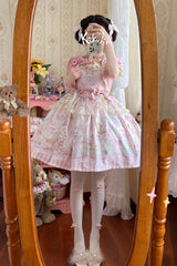Rabbit Bear Wardrobe Print Ruffle Bowknot Sweet Lolita Dress 3 Colors - Product - 8