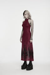 Red Halterneck Sleeveless Double-Layered Church Skull Printed  Printed Lace-Up Slim Women's Gothic Dress Graduation Dress - Product - 3