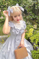Light Blue Annie's Gift Short Sleeves Bowknot Sweet Lolita Dress (Plus Size Support) - Product - 5