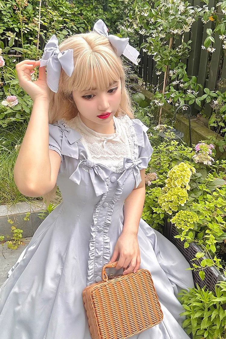 Light Blue Annie's Gift Short Sleeves Bowknot Sweet Lolita Dress (Plus Size Support) - Product - 5