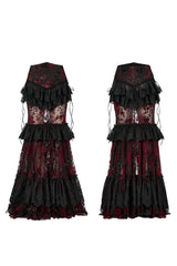 Black/Red Layered Ruffle Hollow Lace Women's Gothic Skirt - Product - 5