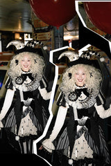Black [Weird Toy Box] Circus Clown Halloween Print Ruffle Embroidery Asymmetric Gothic Ouji Lolita Full Set - Product - 7