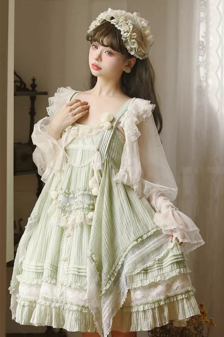 Green Doll Window Ruffle Sweet Lolita Jsk Tiered Dress - Product - 8