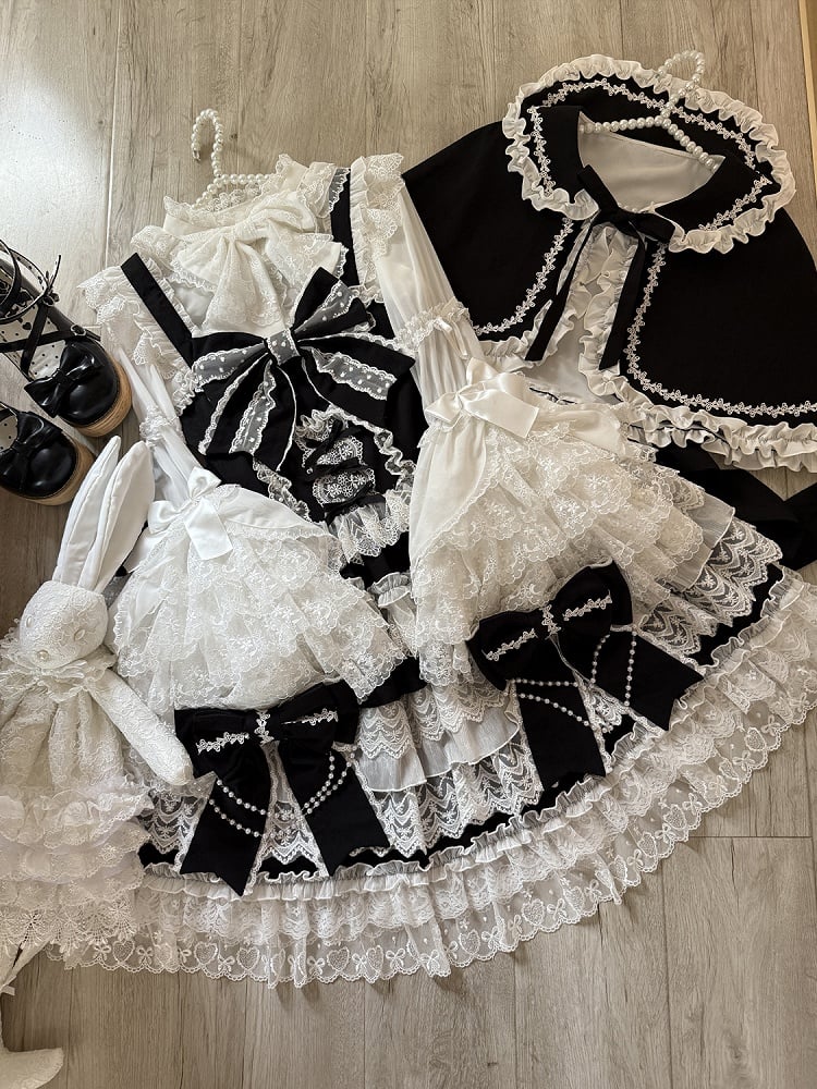 Black Hanayome Lolita dress bow and bead detail