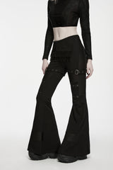 Black Slim Fit Asymmetric Eyelet Women's Punk Cool Flared Pants - Product - 6