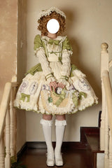 Green [Little Ida's Flowers] Short Sleeves Print Ruffle Bowknot Sweet Lolita Dress - Product - 4