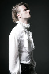White Stand Collar Retro Button Long Lantern Sleeves Mens Gothic Blouse - Product - 5