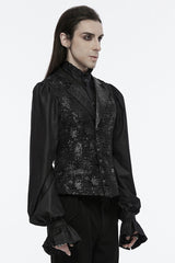 Black V Collar Sleeveless Print Skull Buckle Men's Gothic Vest - Product - 2